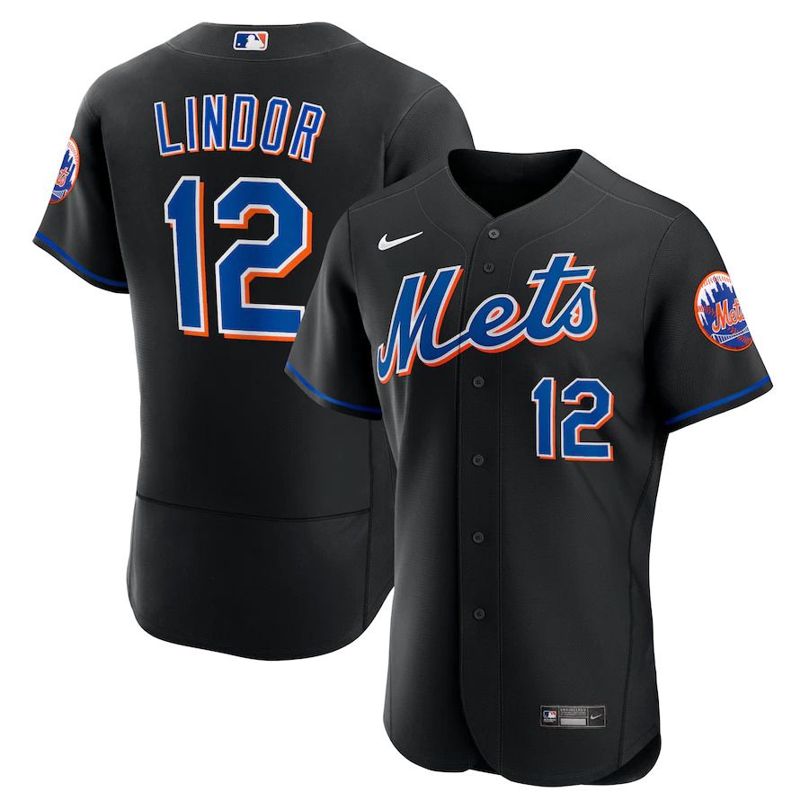 Custom Men New York Mets #12 Francisco Lindor Nike Black 2022 Alternate Authentic Player MLB Jersey
